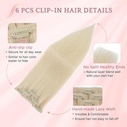 Clip in Haarverlängerung Echthaar Platinumblond #60R 25cm
