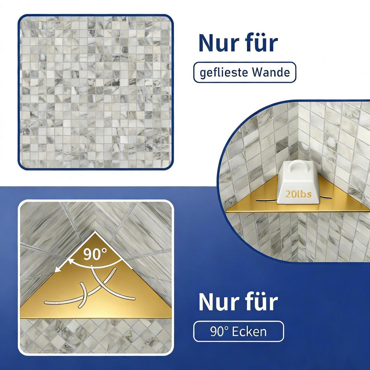 Eck-Duschregal Edelstahl 304 - 2er Set Goldene Duschablage