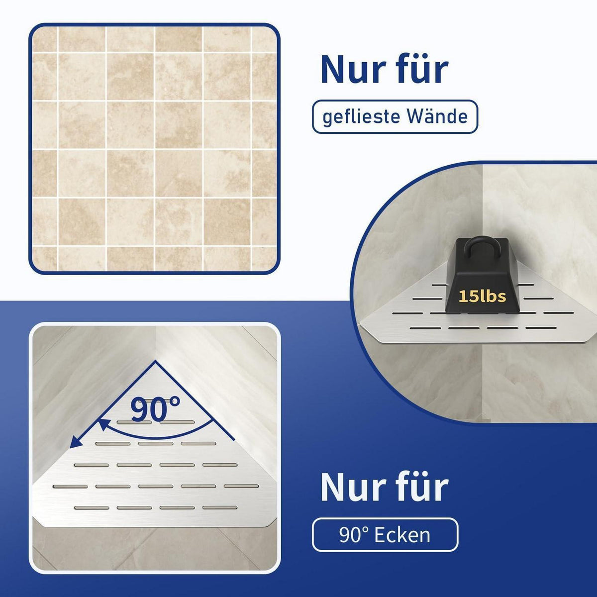 Edelstahl Duschablage Ecke – 2er Pack, Robust & Platzsparend