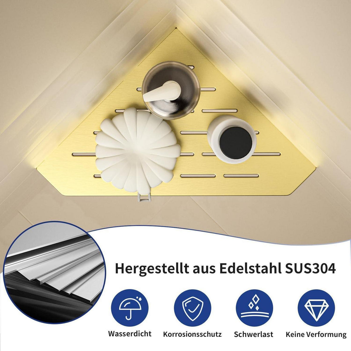 Edelstahl Eckregal Duschablage 2er-Pack Gold