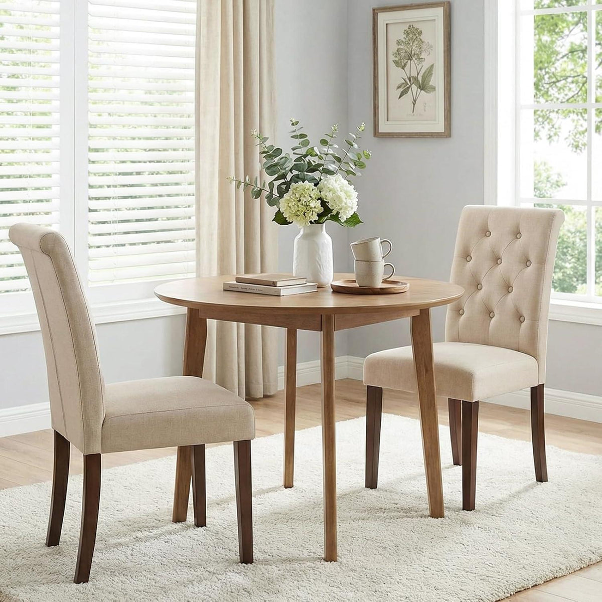 Gepolsterte Esszimmerstühle 2er Set, Beige, Chesterfield Stil