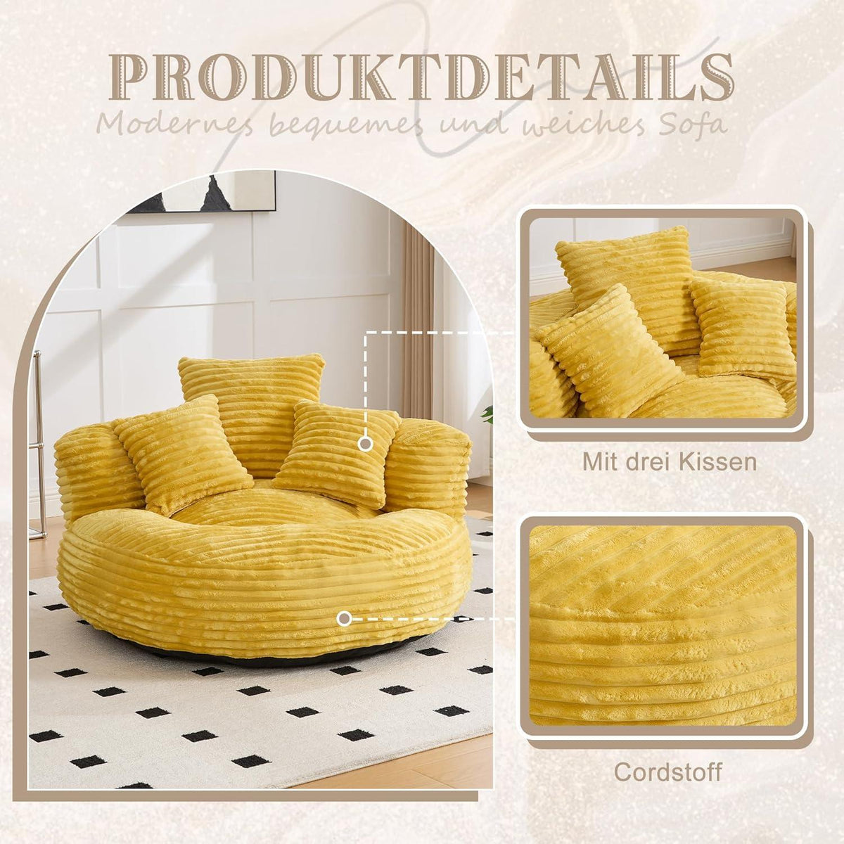 Boneless Lounger Sitzsack Sofa | Gelb | Bequem & Vielseitig