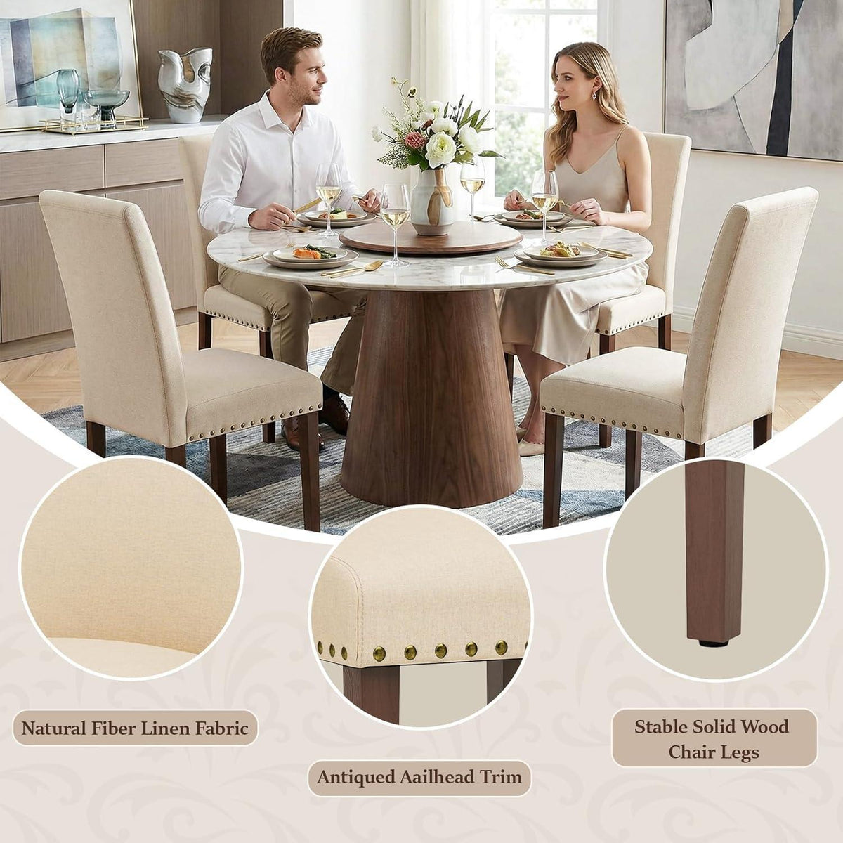 Clevich Esszimmerstühle 2er Set, Beige – Traditionell & Bequem
