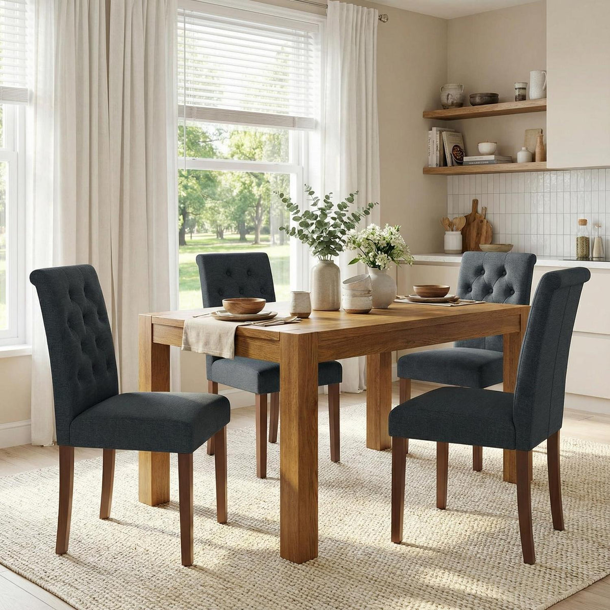 Gepolsterte Esszimmerstühle 4er Set Chesterfield Stil Grau