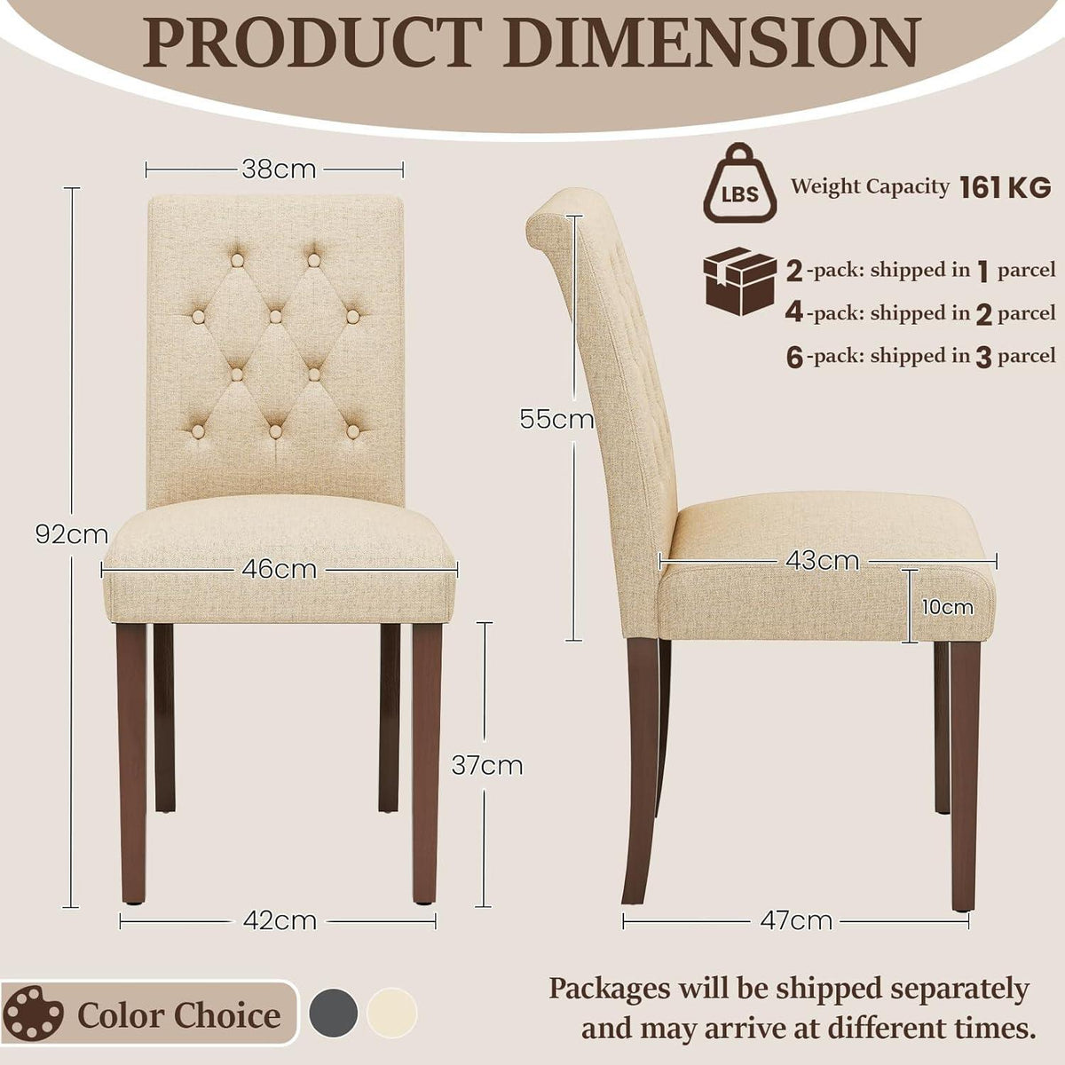 Gepolsterte Esszimmerstühle 6er Set, Beige, Chesterfield Stil