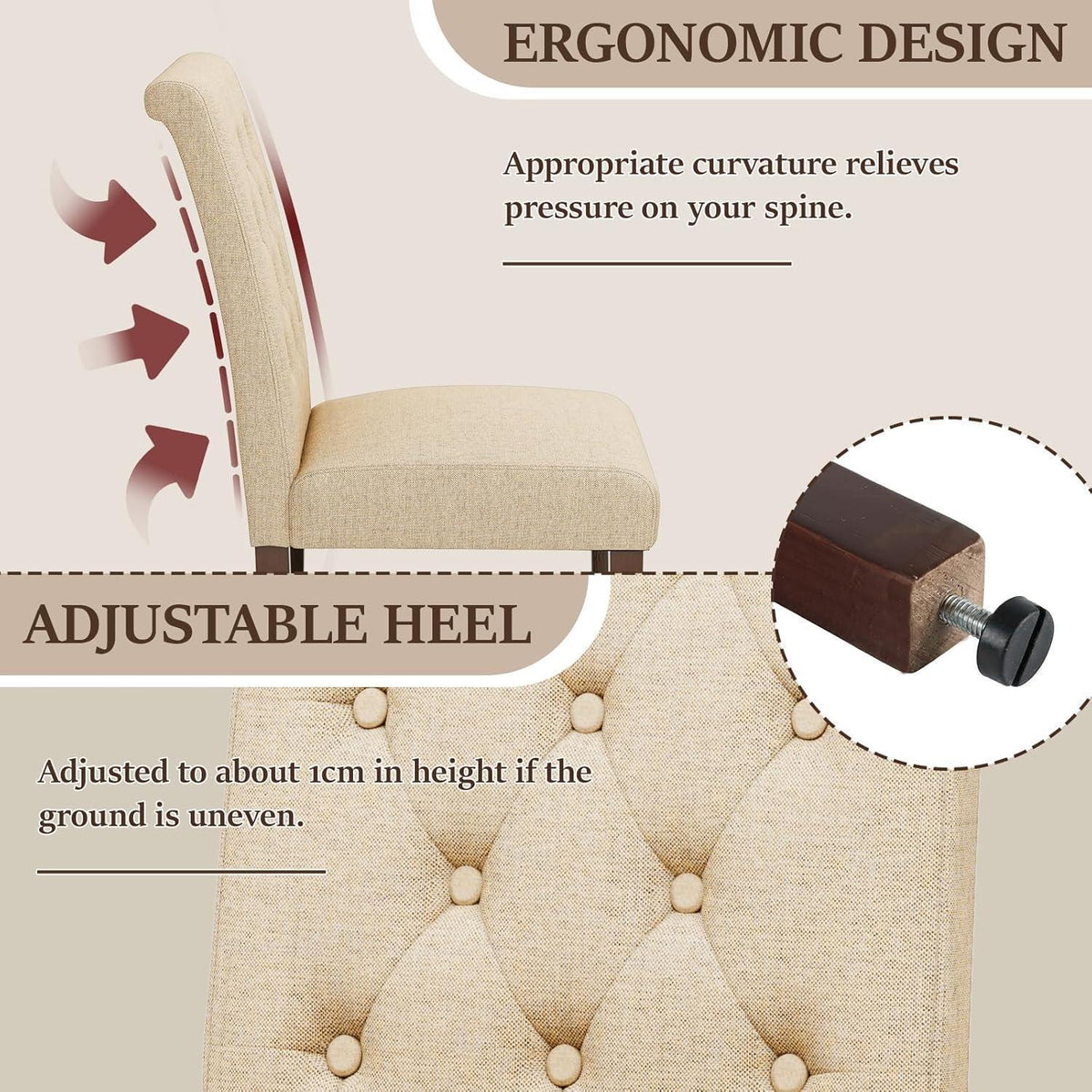 Gepolsterte Esszimmerstühle im Chesterfield Stil (4er Set, Beige)