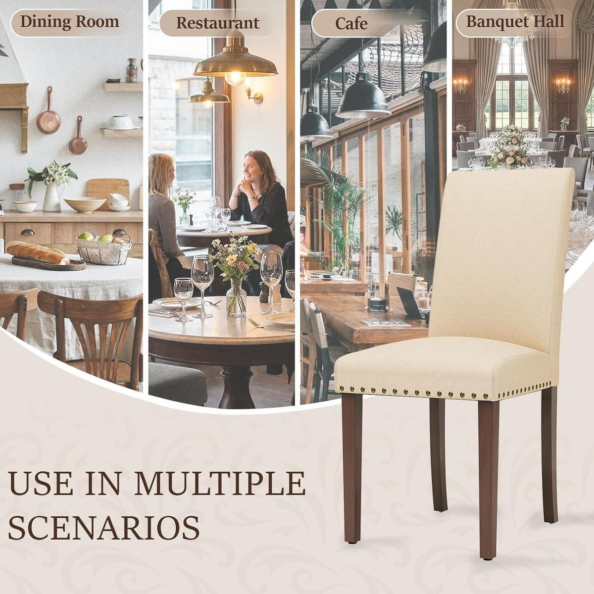 Esszimmerstühle Set 4er – Traditionell, Beige, Gepolstert