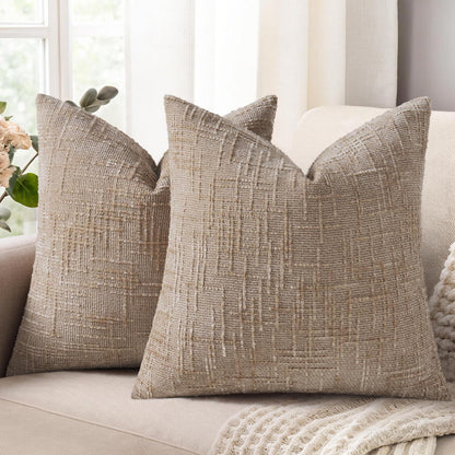 2x Chenille Kissenbezug 65x65cm Khaki – Weich & Dekorativ