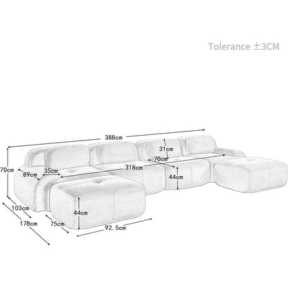 U-förmiges Cord Sofa (4-Sitzer + 2 Hocker) Braun