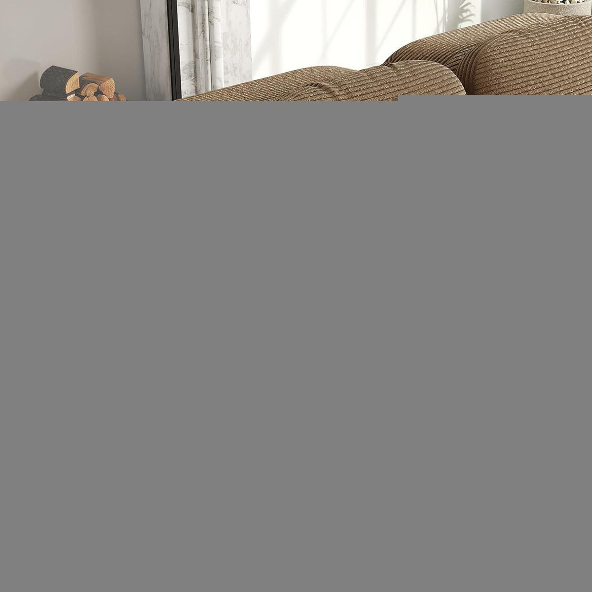 U-förmiges Cord Sofa (4-Sitzer + 2 Hocker) Braun
