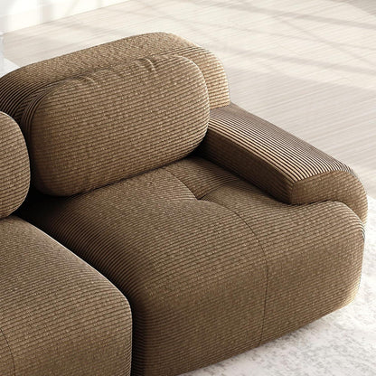 U-förmiges Cord Sofa (4-Sitzer + 2 Hocker) Braun