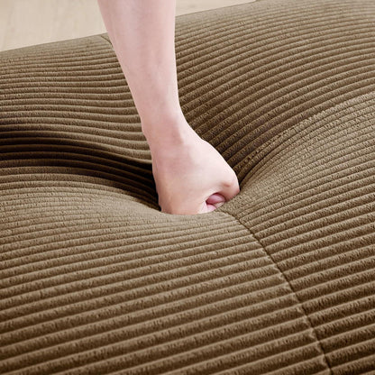 U-förmiges Cord Sofa (4-Sitzer + 2 Hocker) Braun