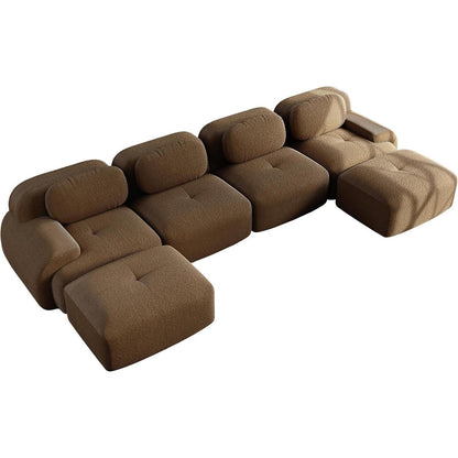 U-förmiges Cord Sofa (4-Sitzer + 2 Hocker) Braun