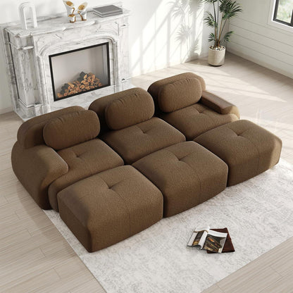 3-6 Sitzer Cord Sofa Braun – Modulares Wohnzimmer Sofa mit Hockern