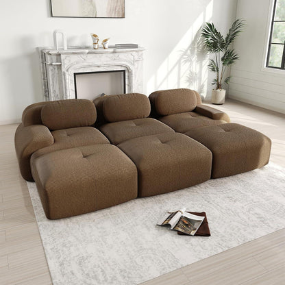 3-6 Sitzer Cord Sofa Braun – Modulares Wohnzimmer Sofa mit Hockern