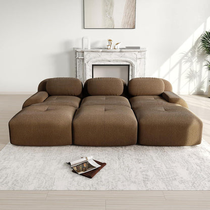 3-6 Sitzer Cord Sofa Braun – Modulares Wohnzimmer Sofa mit Hockern