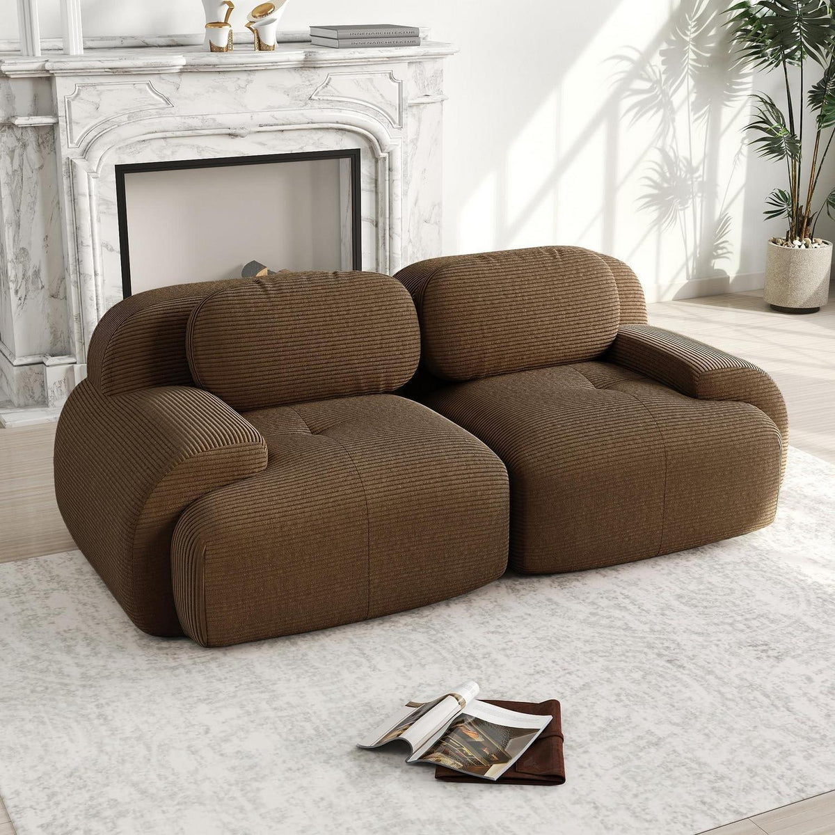2-Sitzer Sofa Braun – Cord Stoff für Wohnzimmer & Büro