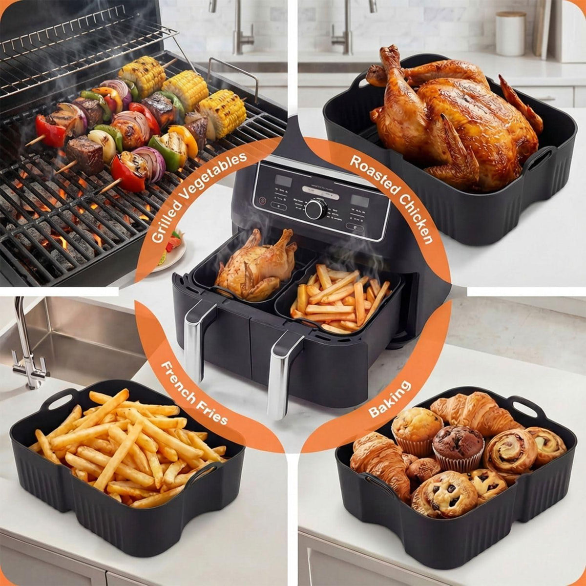 Silikonformen Set für Heißluftfritteuse – 3-teilig, BPA-frei