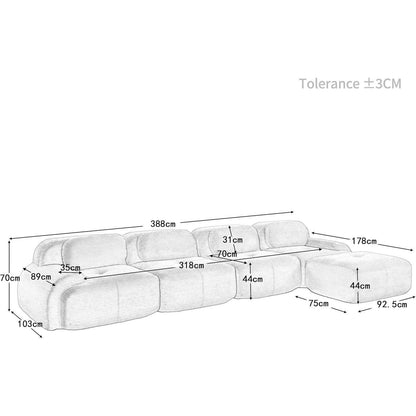L-förmiges Sofa Cord Stoff Braun (4-Sitzer + Hocker) für Wohnzimmer