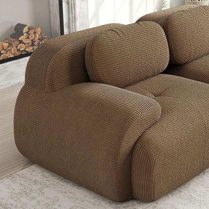 L-förmiges Sofa Cord Stoff Braun (4-Sitzer + Hocker) für Wohnzimmer
