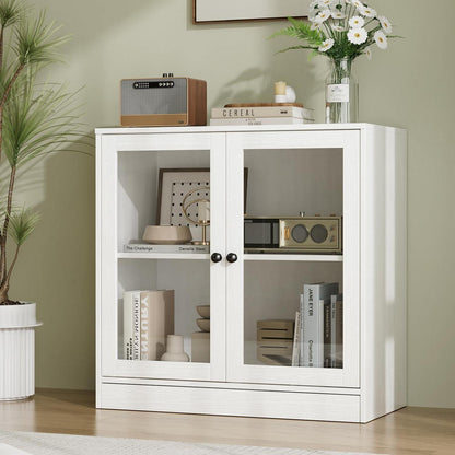 Sideboard mit Glastüren – Weißer Aufbewahrungsschrank für Wohnzimmer