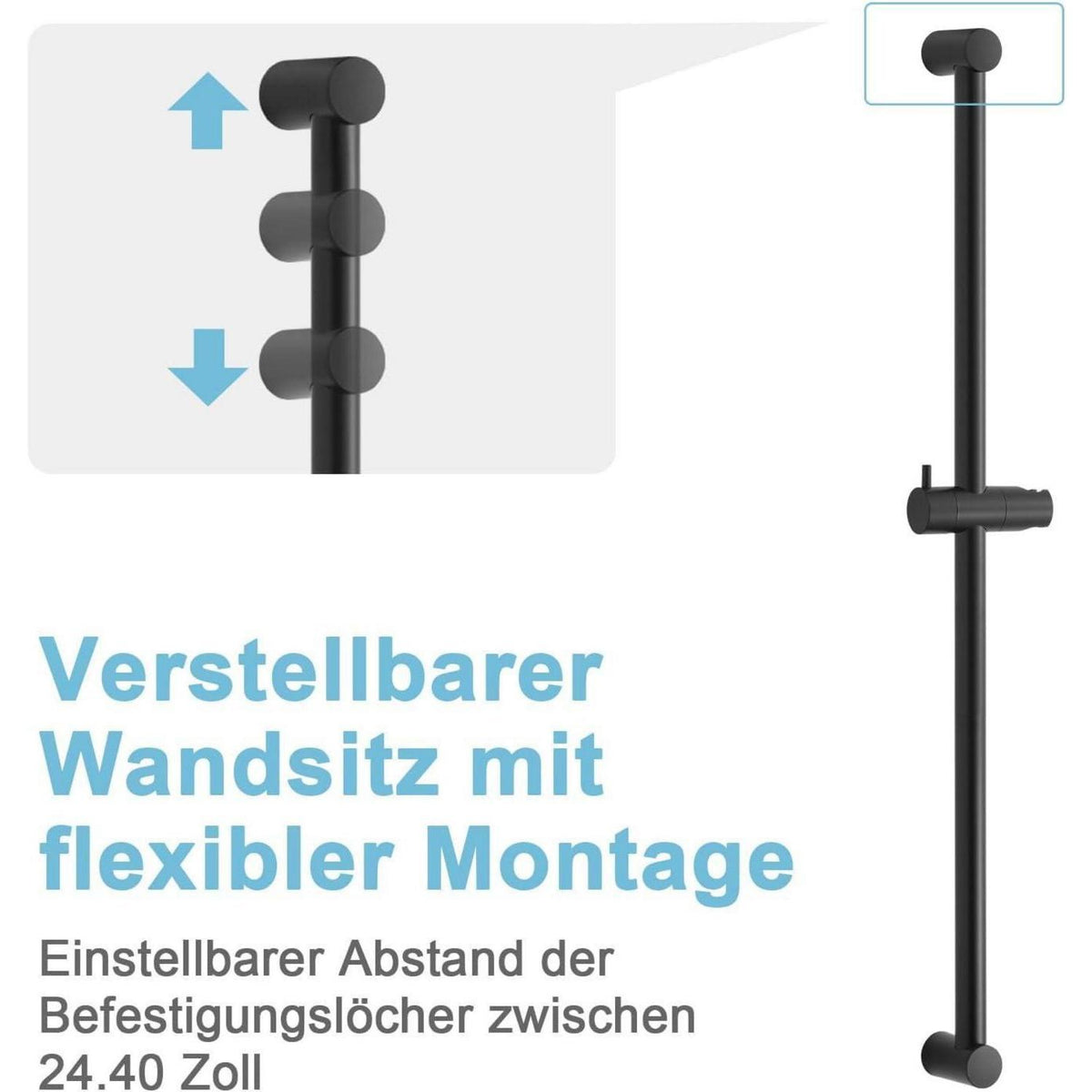 Verstellbare Duschstange 90cm Schwarz – Wandmontage & Duschkopfhalterung