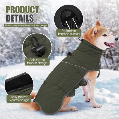 Wasserdichte Winterhundejacke mit Fleece – Armeegrün, L