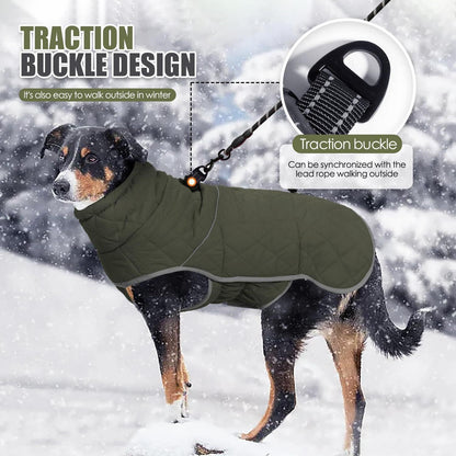 Wasserdichte Winterhundejacke mit Fleece – Armeegrün, L