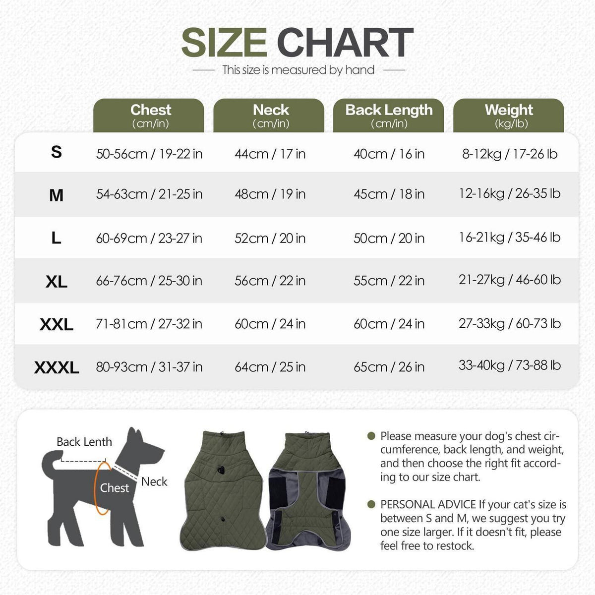 Wasserdichte Winterhundejacke mit Fleece – Armeegrün, L
