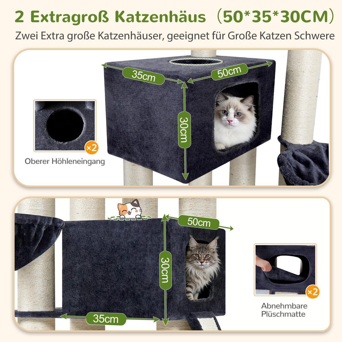 Stabiler Kratzbaum 170cm für Große Katzen – Dunkelgrau