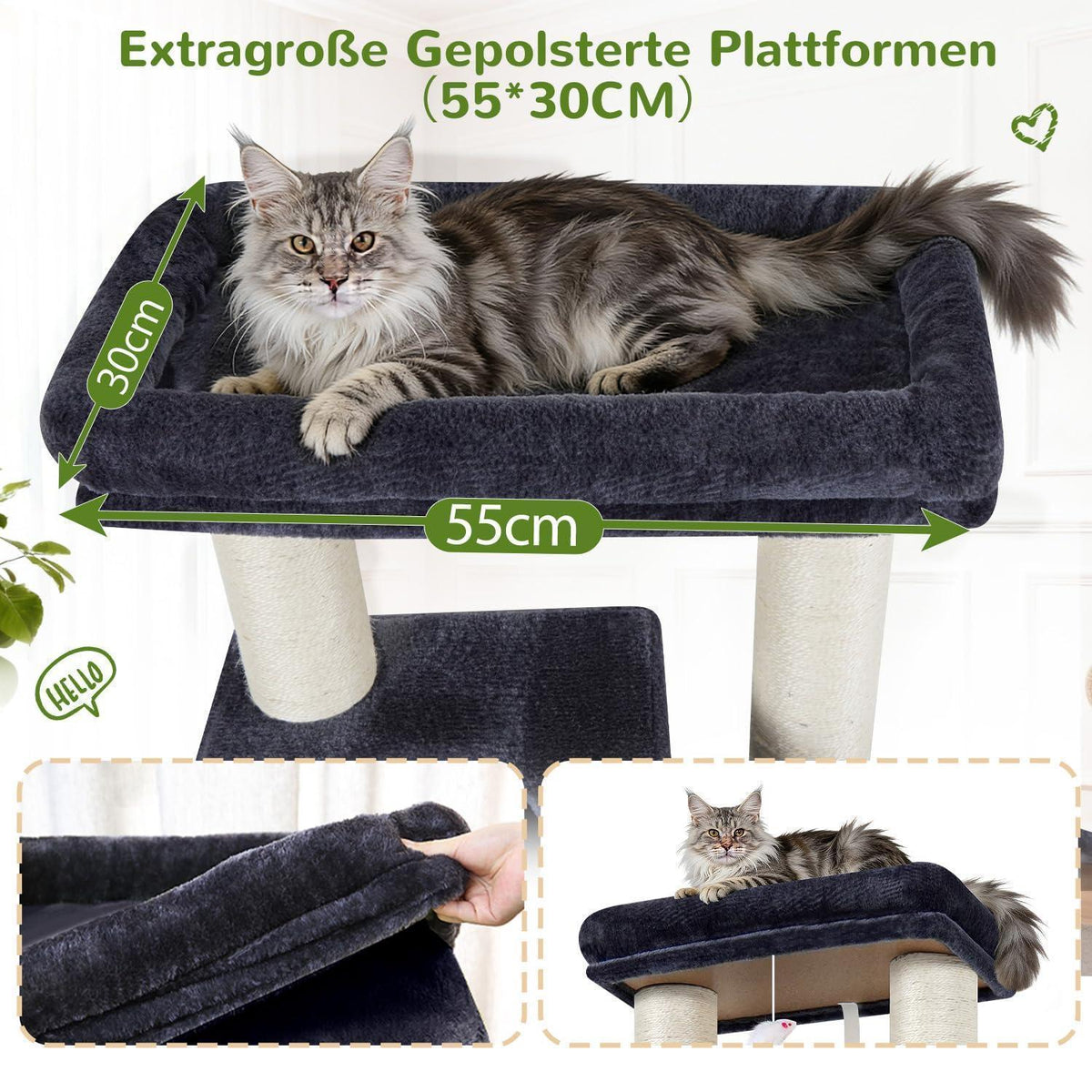 Stabiler Kratzbaum 170cm für Große Katzen – Dunkelgrau