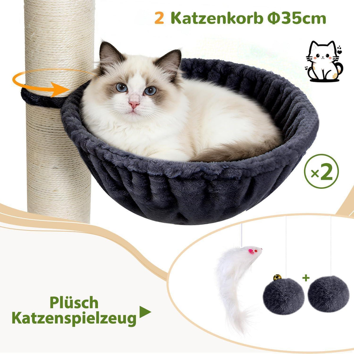 Stabiler Kratzbaum 170cm für Große Katzen – Dunkelgrau