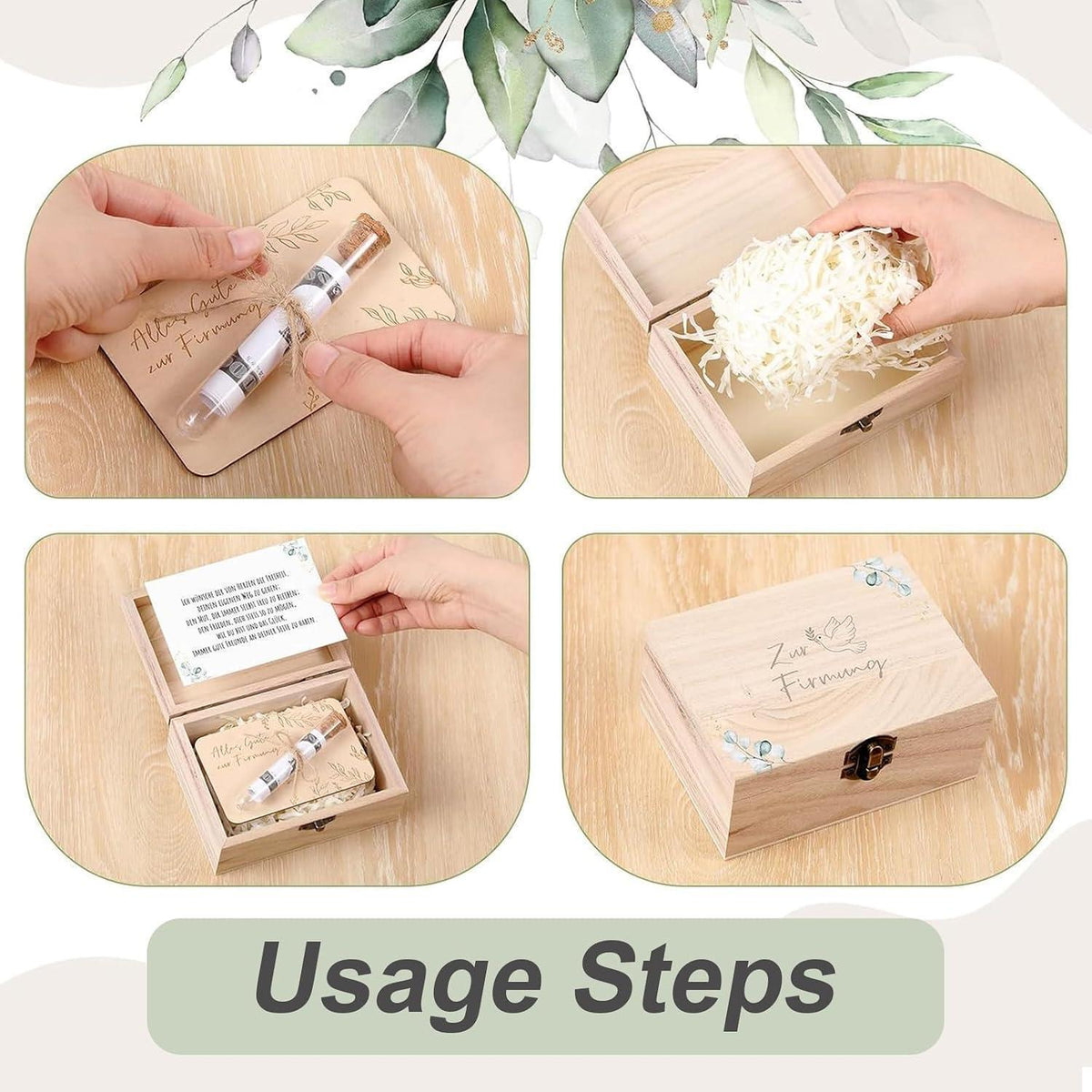 Firmung Geldgeschenk Holzbox Set mit Reagenzglas & Karte