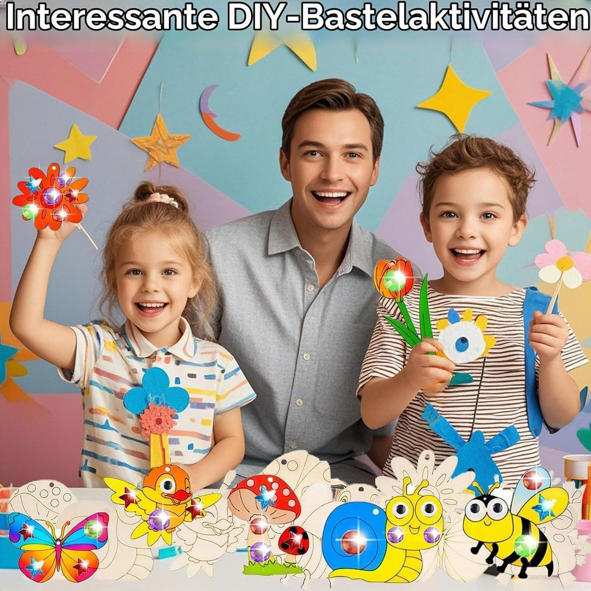 Holz Bastelset Kinder – 284 Teile Insekten & Frühlingsdeko
