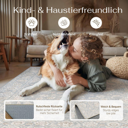 Blauer Wohnzimmerteppich 300x400cm – Waschbar & Rutschfest