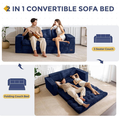 Klappsofa 190cm mit Schlaffunktion & Kissen – Dunkelblau