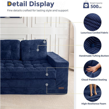 Klappsofa 190cm mit Schlaffunktion & Kissen – Dunkelblau