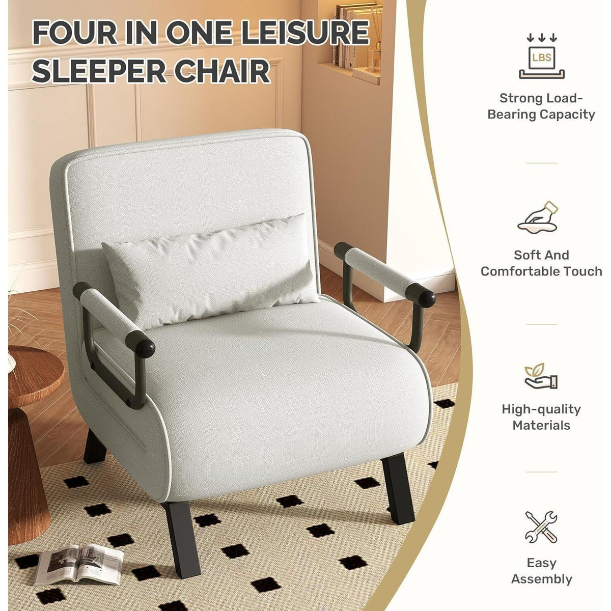 4-in-1 Schlafsessel: Platzsparendes Bett & Relaxsessel Grau