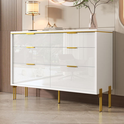 Moderner Sideboard-Schrank mit 6 Schubladen, Weiß