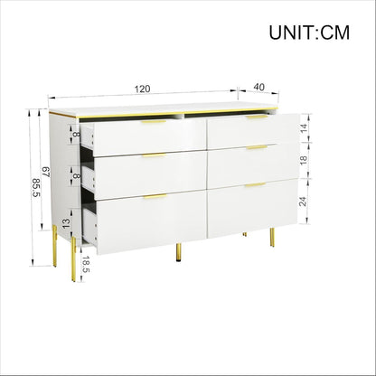 Moderner Sideboard-Schrank mit 6 Schubladen, Weiß