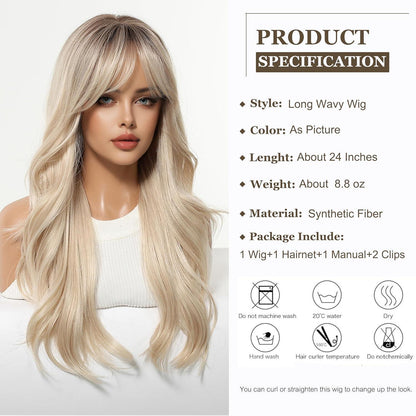 Esmee Long Gewellt Ombré Blond Pony Perücke Damen Synthetikhaar