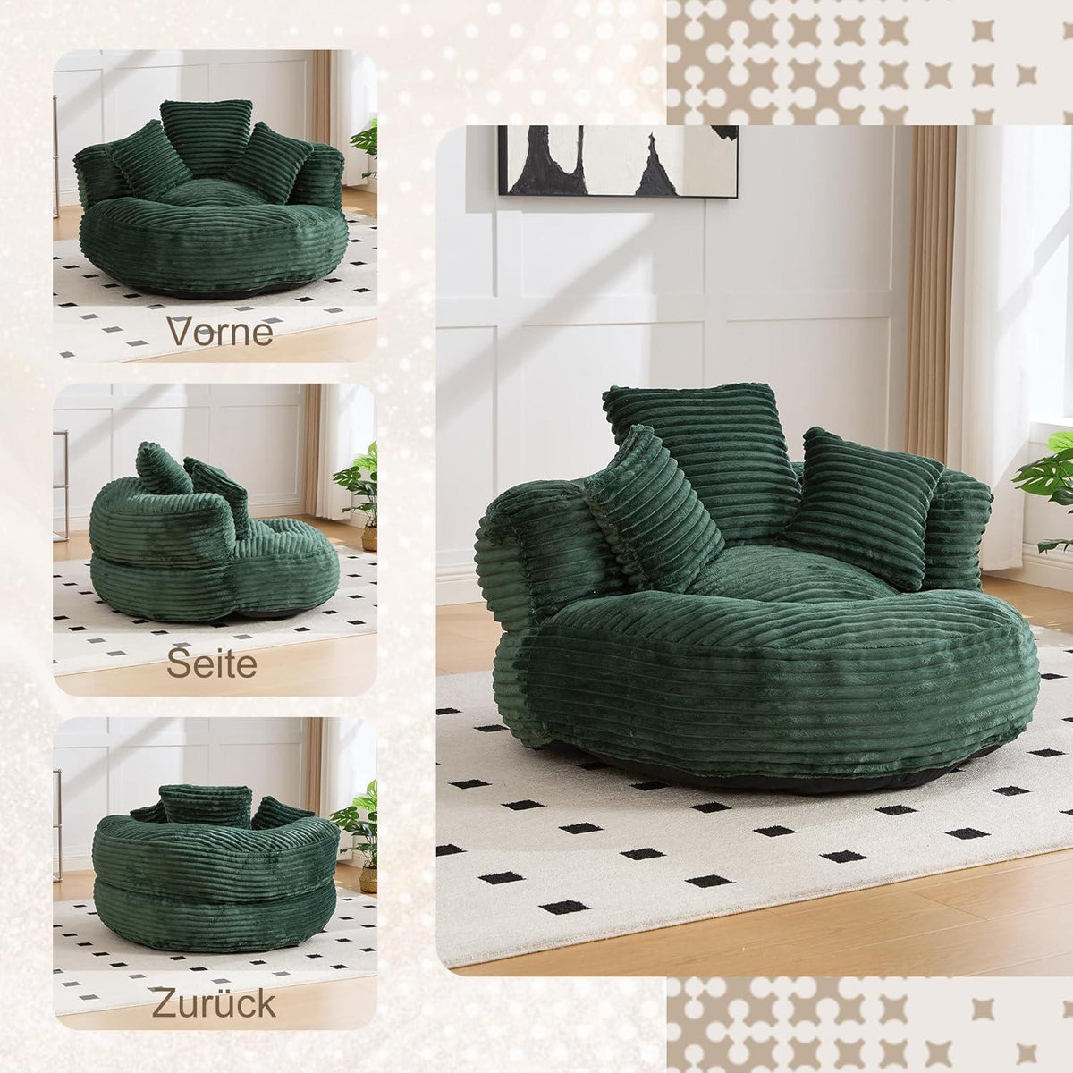Lazy Sitzsack mit hohem Rücken – Bequemer Lounger für Wohnzimmer