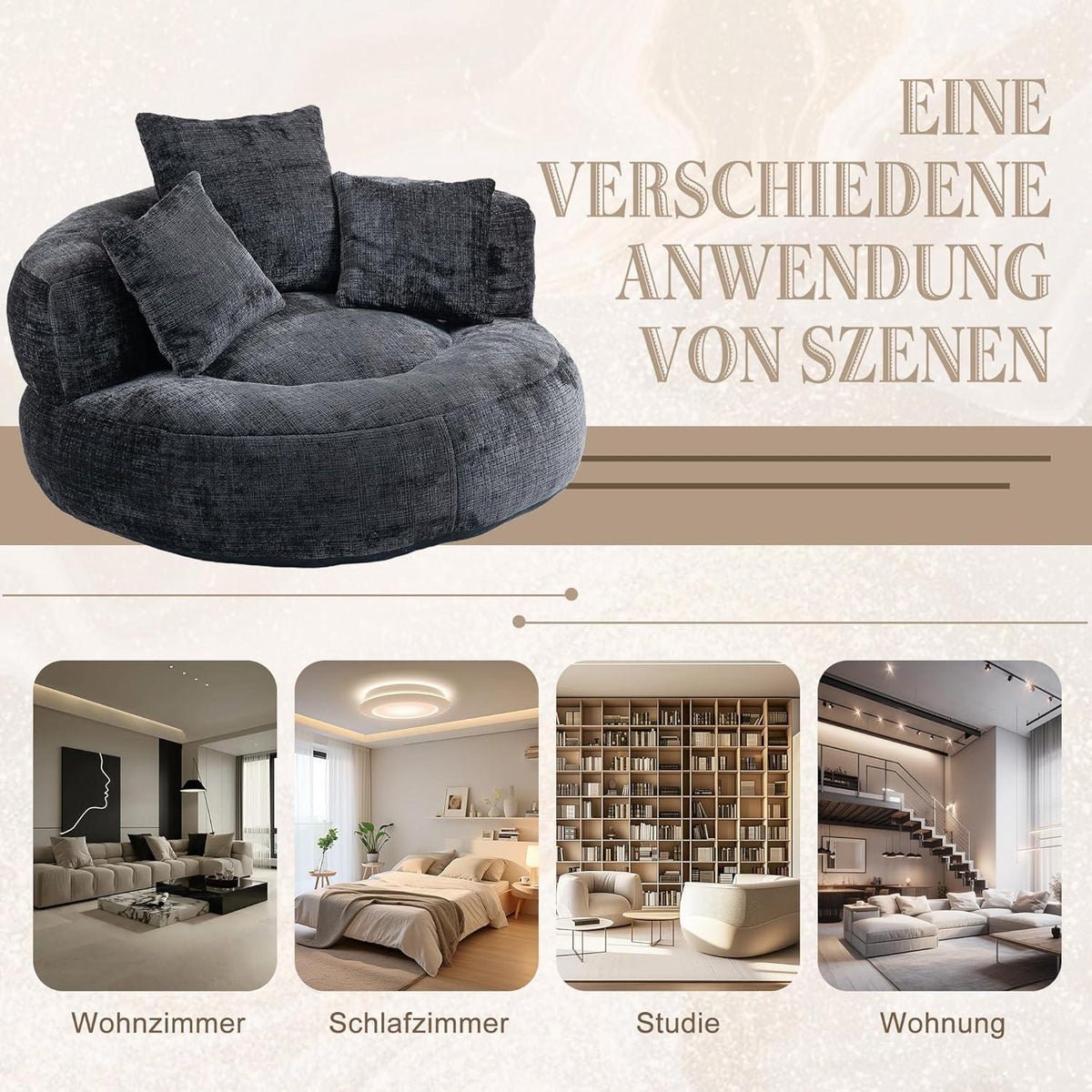 Lazy Sitzsack mit hohem Rücken – Bequemer Lounger für Wohnzimmer