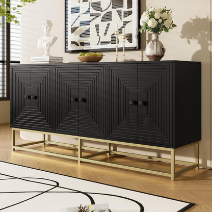 Sideboard Schrank Schwarz mit 3 Türen & Goldbeinen, 160cm
