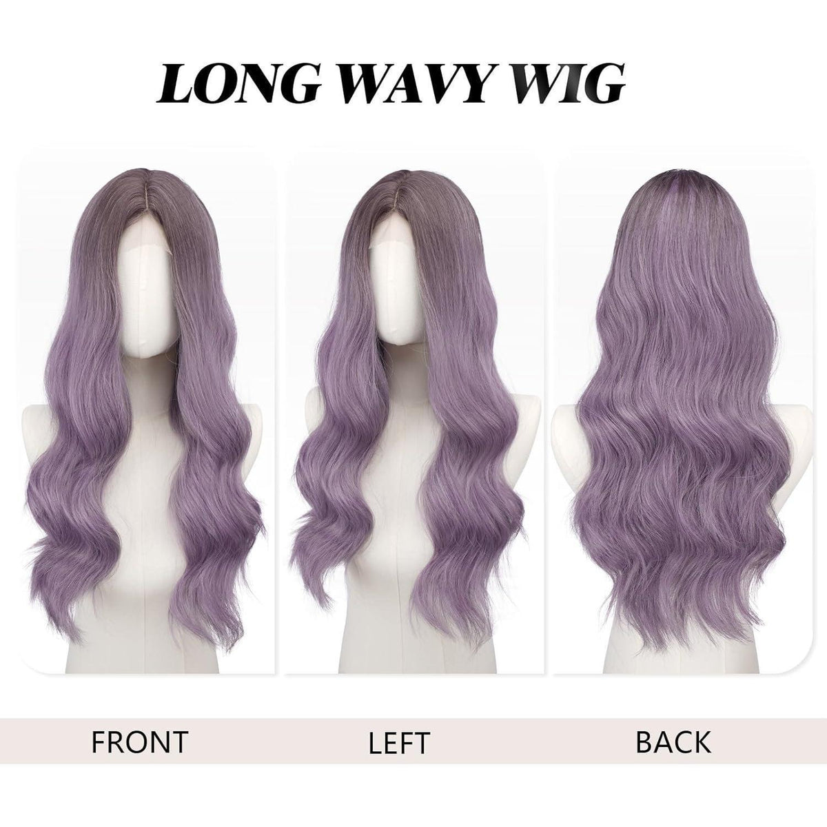 Lange gewellte Ombre Lila Perücke mit Spitze | 60cm Synthetik Perücke
