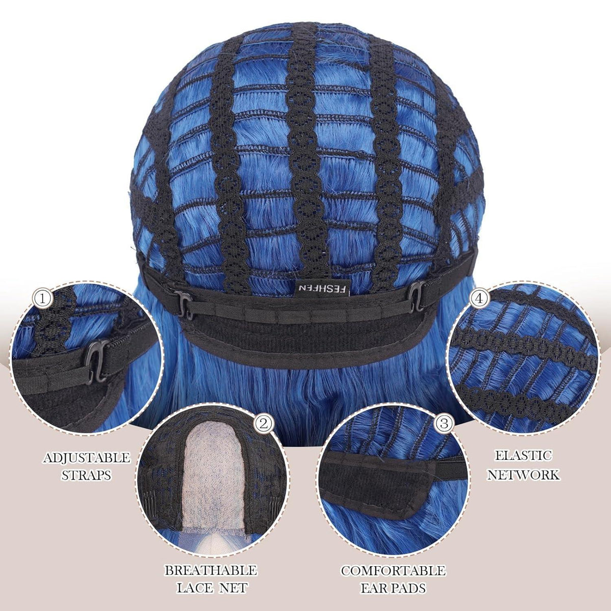 Lange gewellte blaue Perücke mit Spitze | 60cm Synthetik Perücke für Party & Cosplay