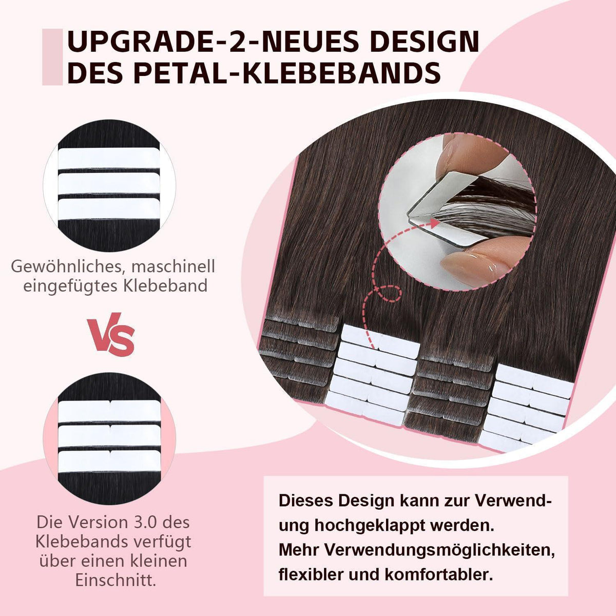 Echthaar Tape-in Haarverlängerung Dunkelbraun 55cm (50g)