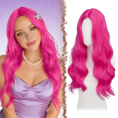 Lange gewellte Rosa Perücke mit Spitze – 60cm Synthetik Perücke