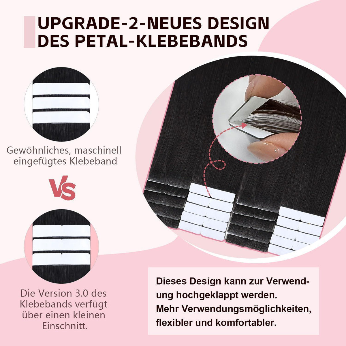 Remy Tape-in Haarverlängerung #1B Schwarz 45cm Echthaar