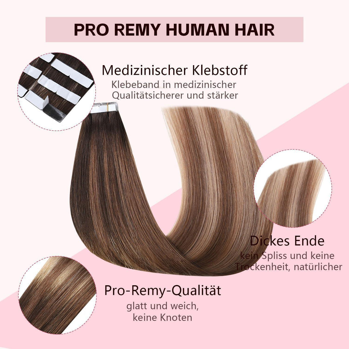 Echthaar Tape-in Extensions #2/6/18 Dunkelbraun bis Chestnut